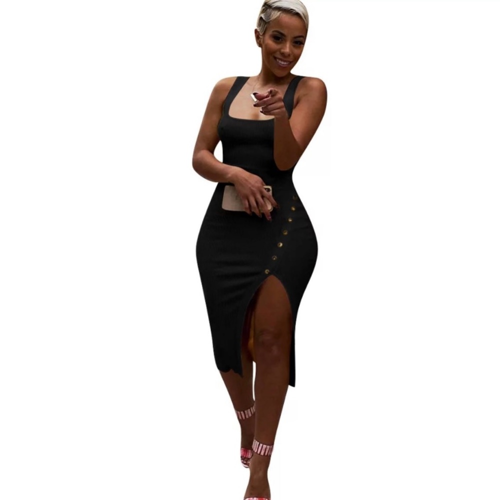 Body hugging Tank dress with button slit